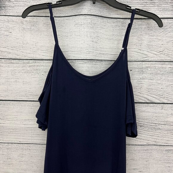 Thanth Navy Cold-Shoulder Maxi Dress With Spaghetti Straps, Size L - Picture 3 of 5